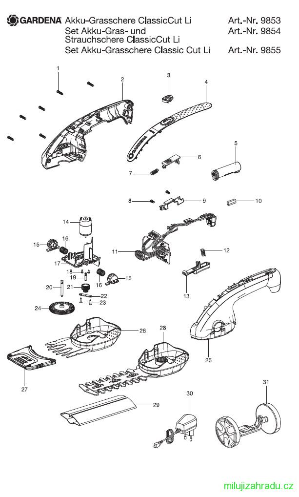 GARDENA akumulátorové nůžky ClassicCut - sada (č.v. 9855)