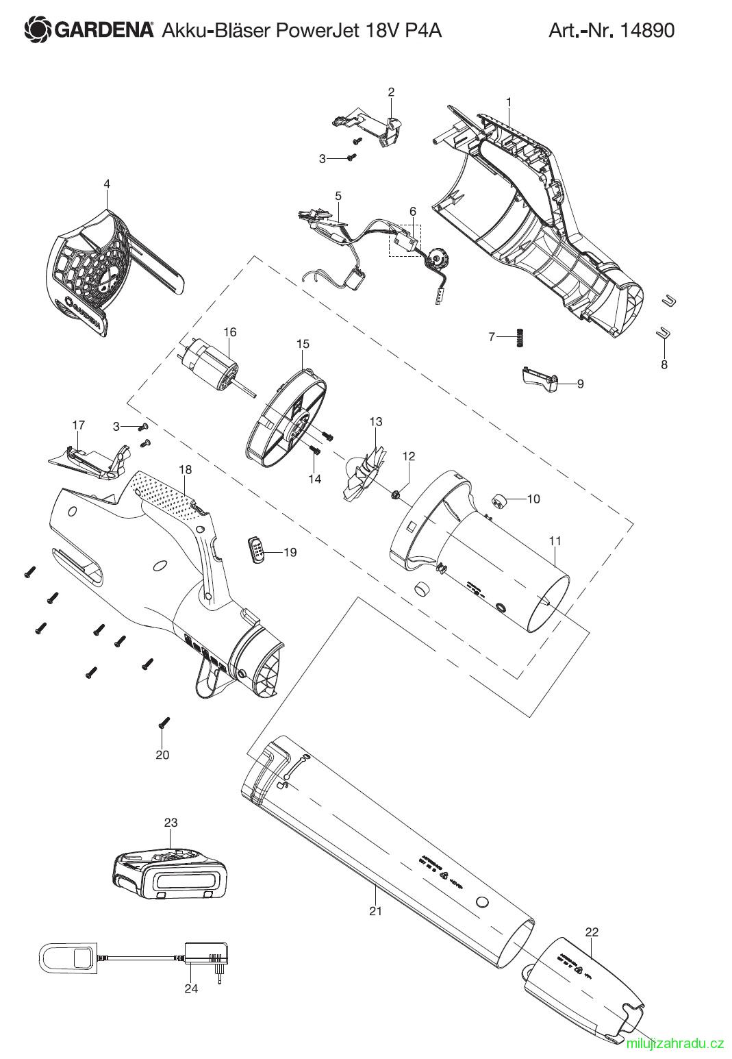 GARDENA akumulátorový foukač PowerJet 18V P4A (č.v. 14890)