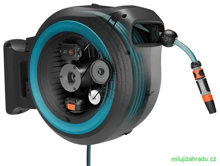 GARDENA PowerRoll XL nástěnný box na hadici 35 m, tyrkysový - bez akumulátoru