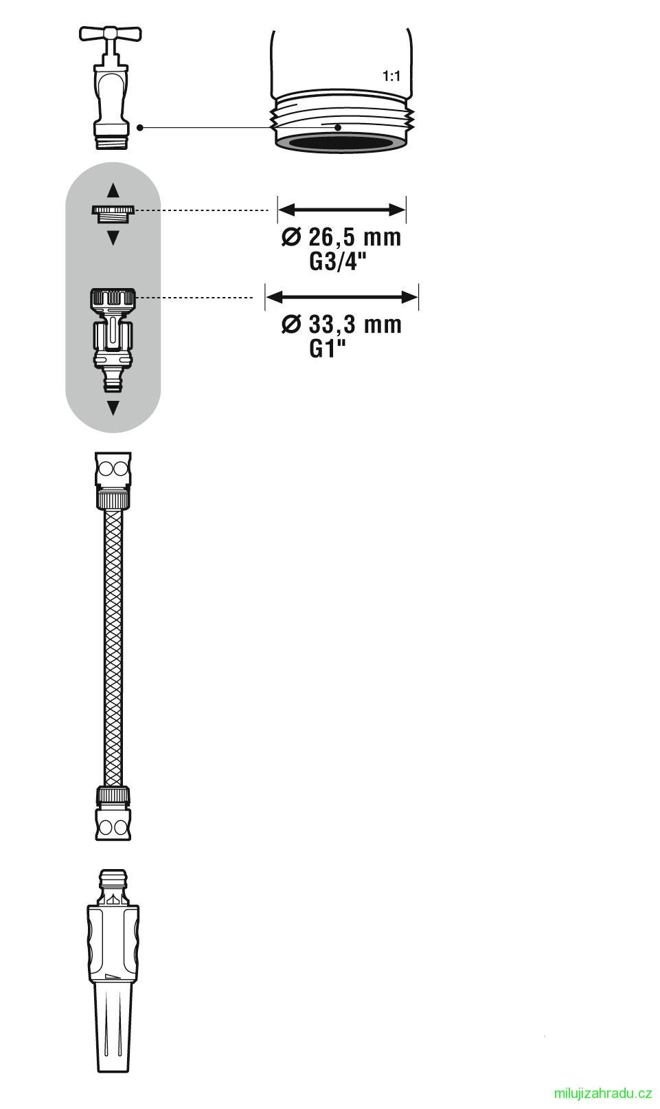 GARDENA výkyvná přípojka na vodovodní kohoutek 1" - 3/4"