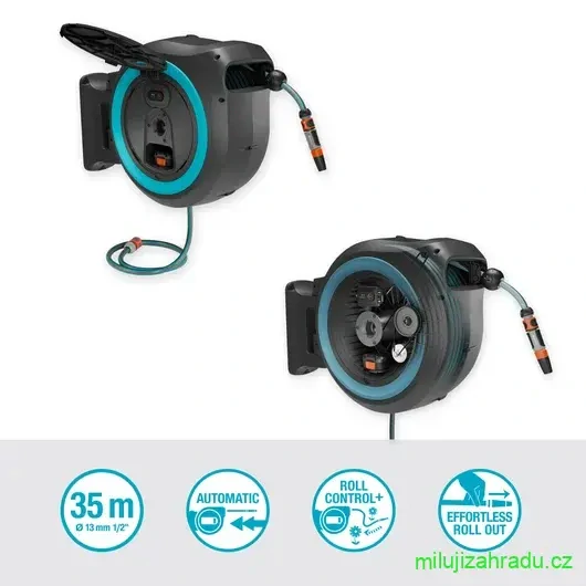 GARDENA PowerRoll XL nástěnný box na hadici 35 m, tyrkysový - bez akumulátoru