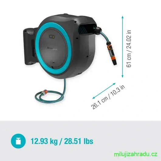 GARDENA PowerRoll XXL nástěnný box na hadici 40 m, tyrkysový - bez akumulátoru