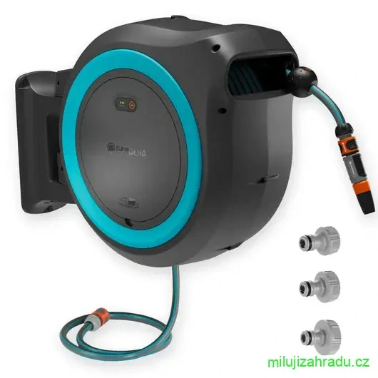 GARDENA PowerRoll XL nástěnný box na hadici 35 m, tyrkysový - bez akumulátoru